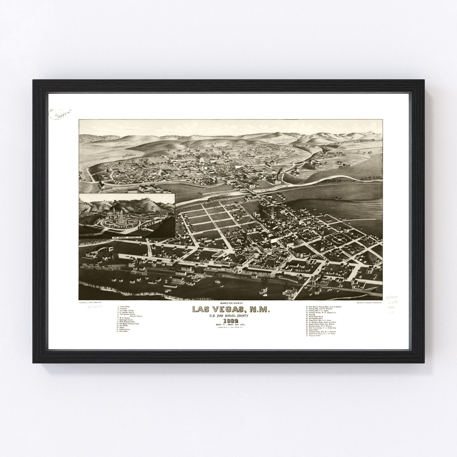 Vintage Map of Las Vegas, New Mexico 1882