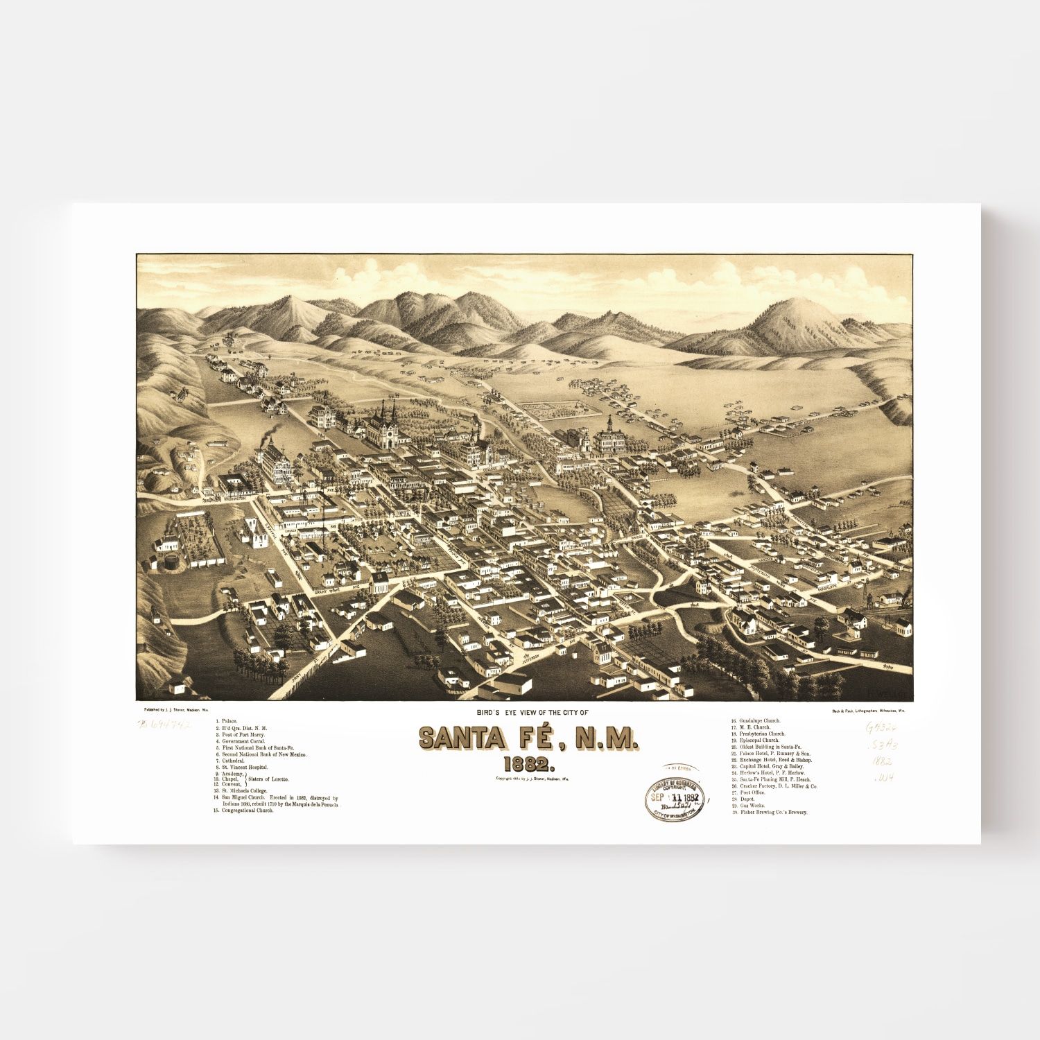 Vintage Map of Santa Fe, New Mexico 1882