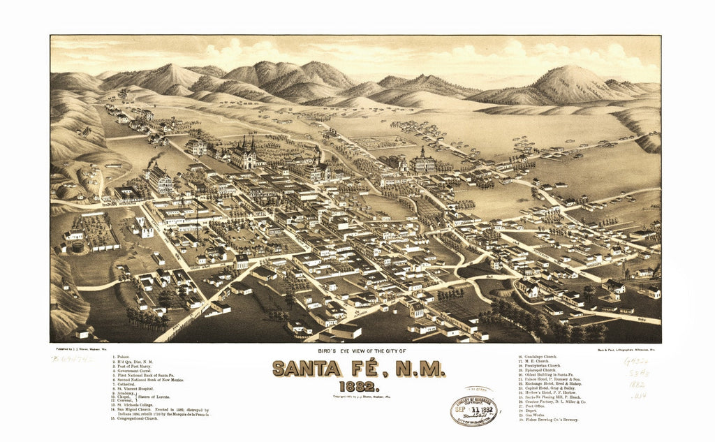 Vintage Map of Santa Fe, New Mexico 1882