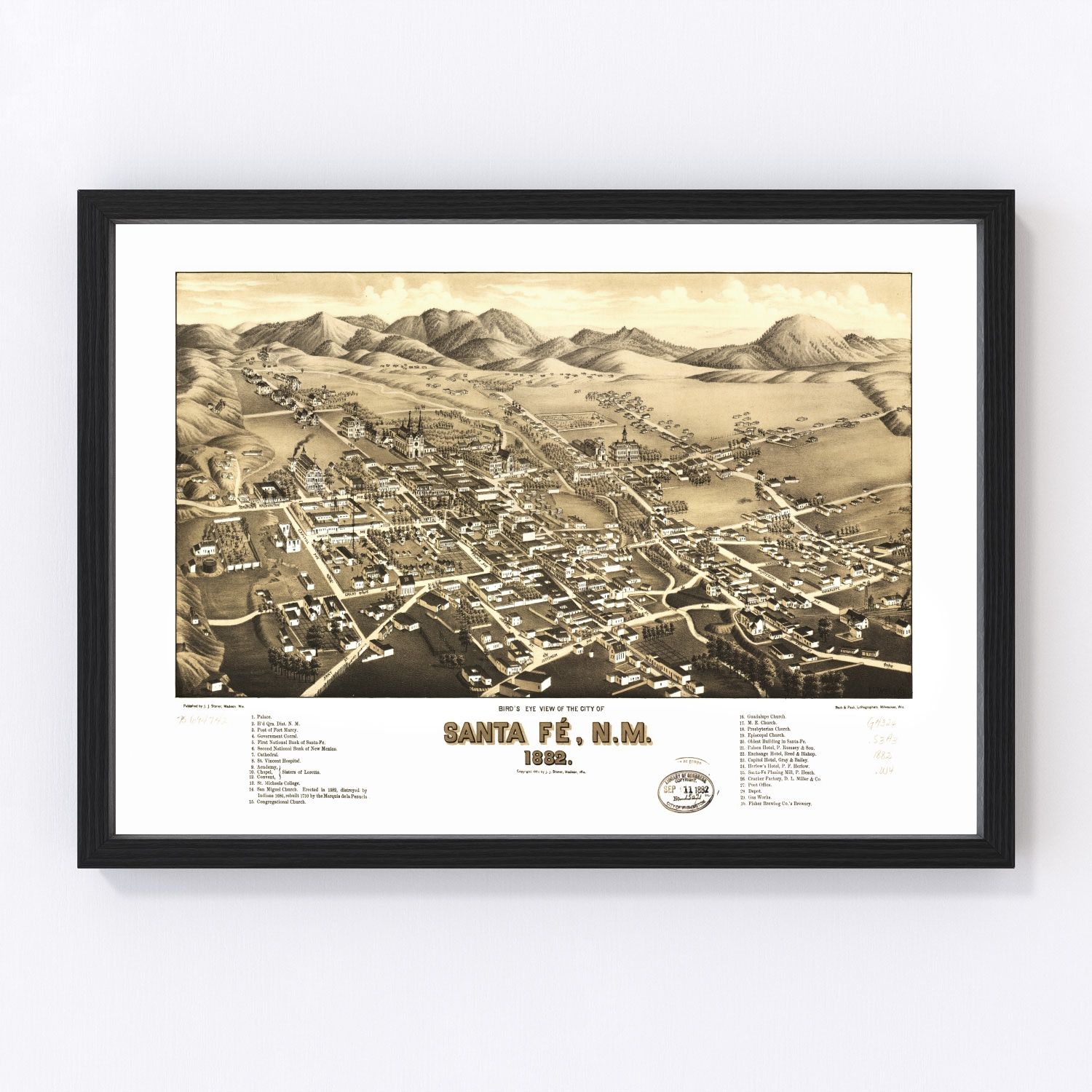 Vintage Map of Santa Fe, New Mexico 1882