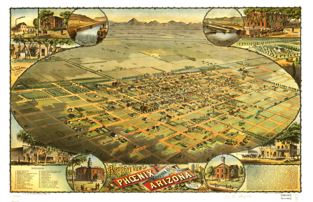 Vintage Map of Phoenix, Arizona 1885
