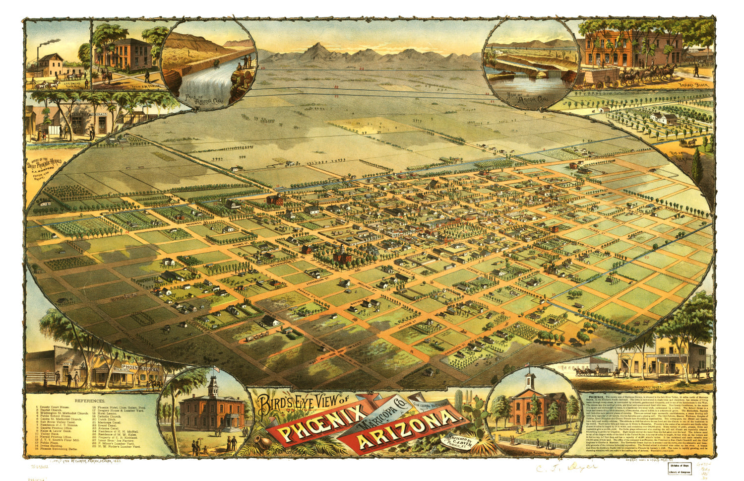 Vintage Map of Phoenix, Arizona 1885