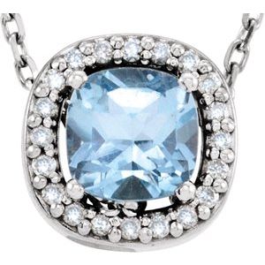 14K White Gold Natural Sky Blue Topaz & .04 CTW Natural Diamond 16" Necklace