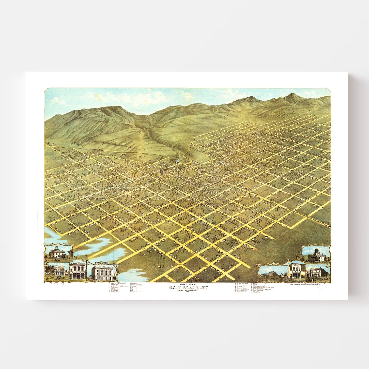 Vintage Map of Salt Lake City, Utah 1870