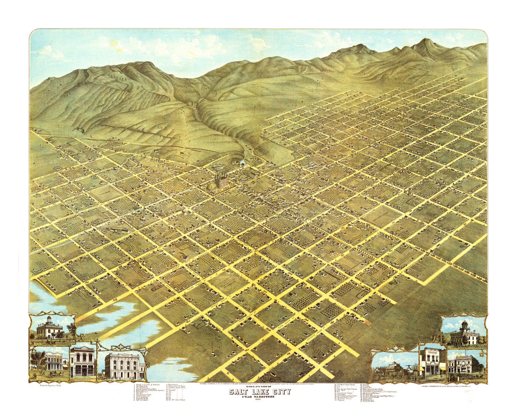 Vintage Map of Salt Lake City, Utah 1870