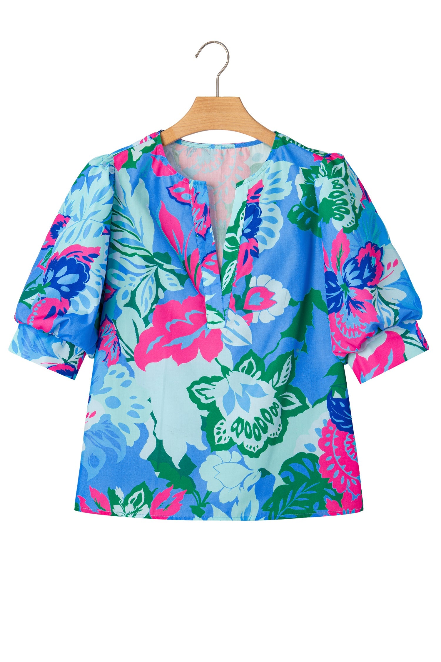 Floral V-Neck Puff Sleeve Blouse