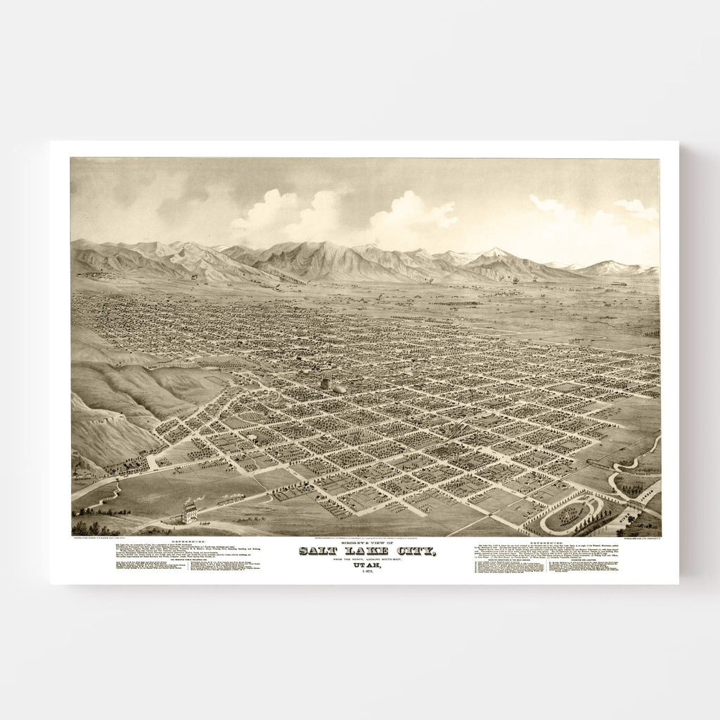 Vintage Map of Salt Lake City, Utah 1875