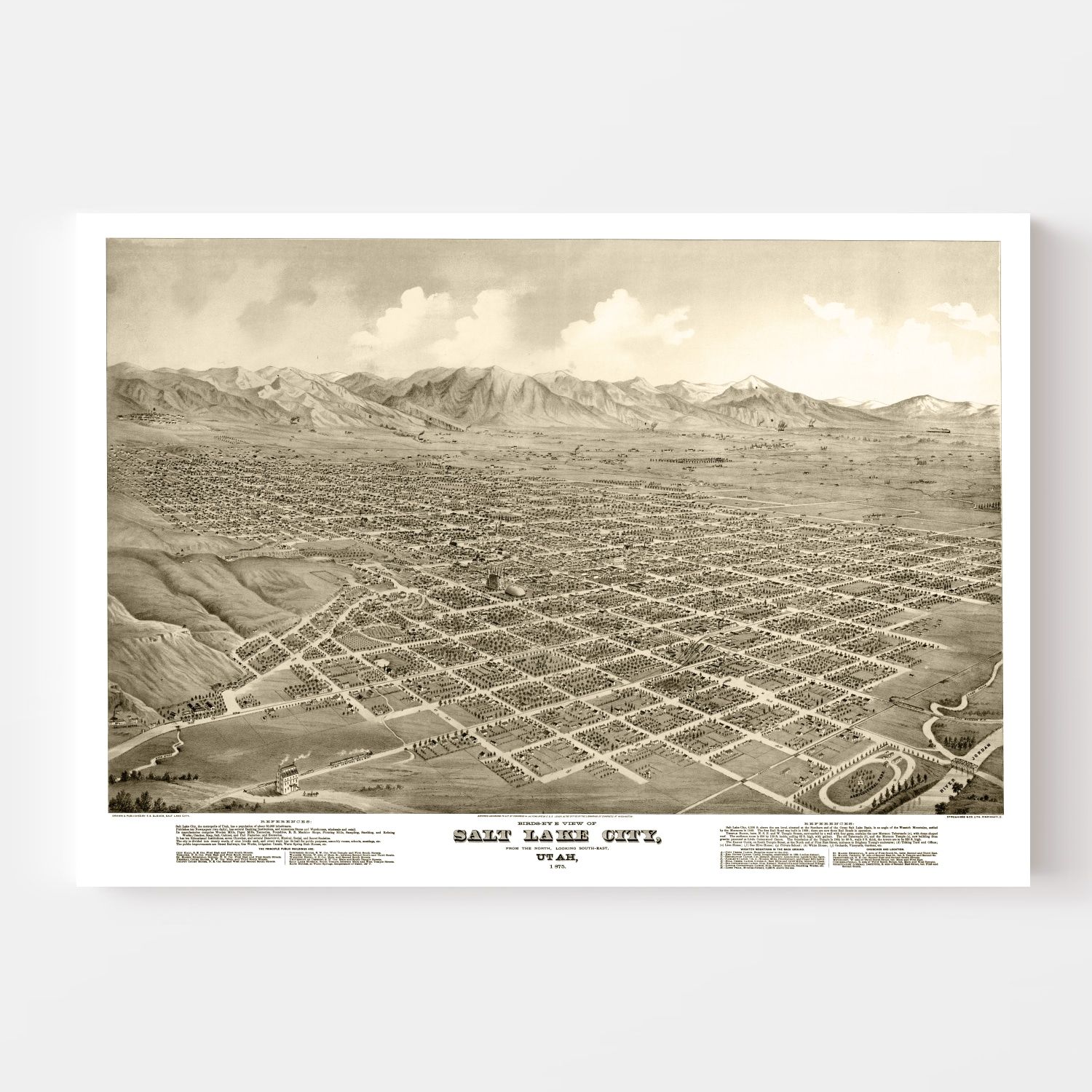Vintage Map of Salt Lake City, Utah 1875