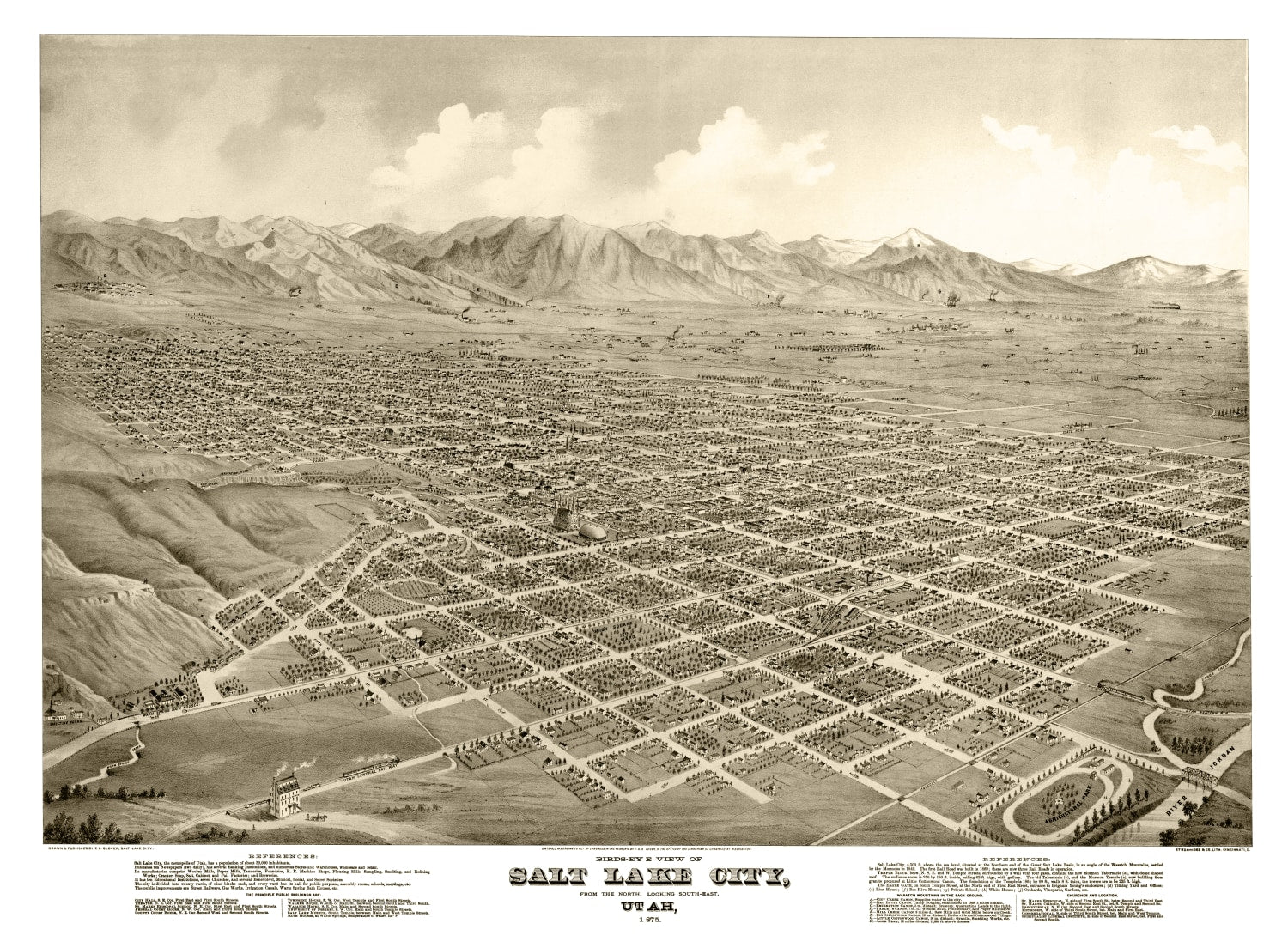 Vintage Map of Salt Lake City, Utah 1875