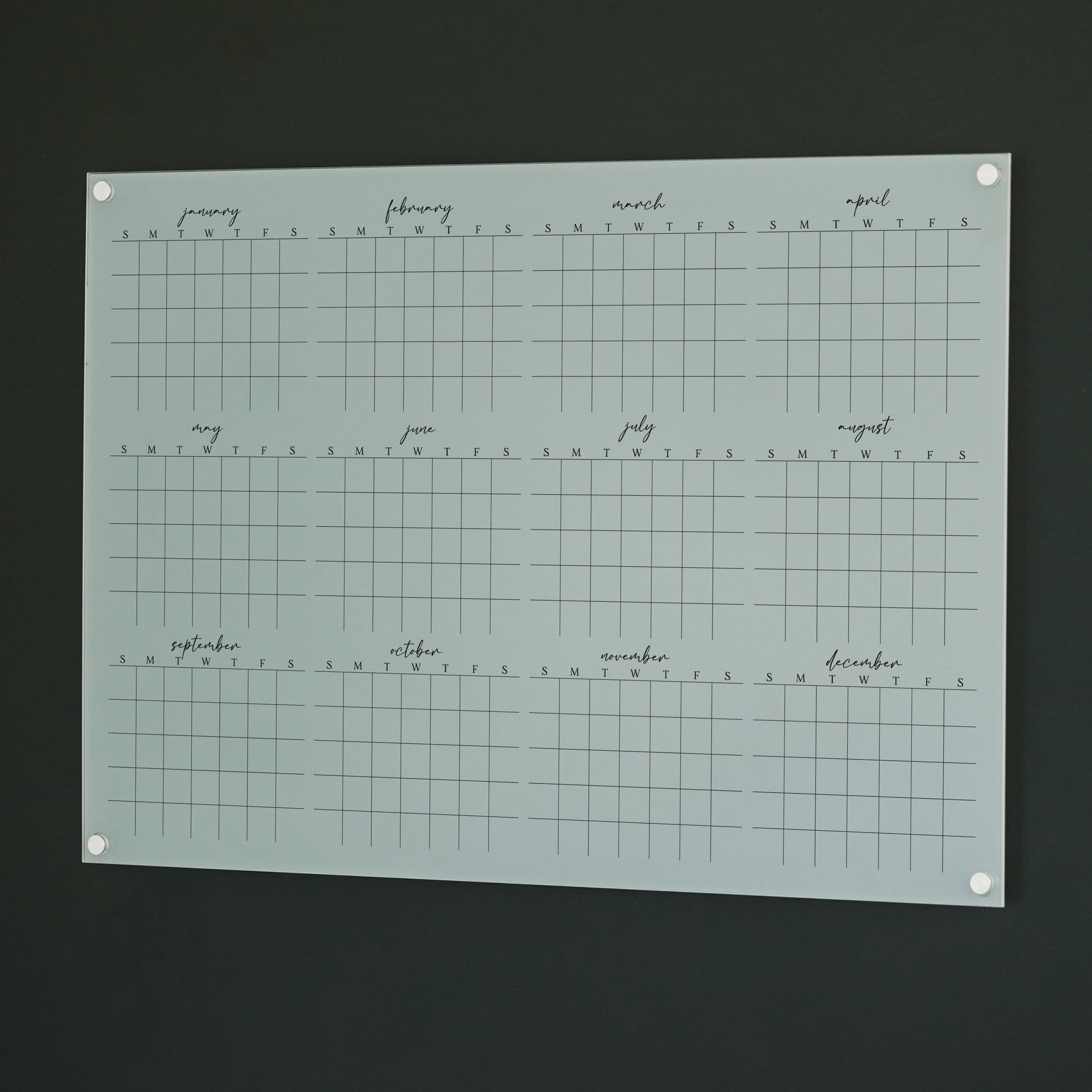 Frosted Acrylic Yearly Calendar | Horizontal Pennington
