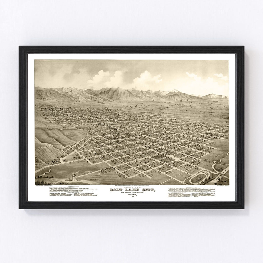 Vintage Map of Salt Lake City, Utah 1875