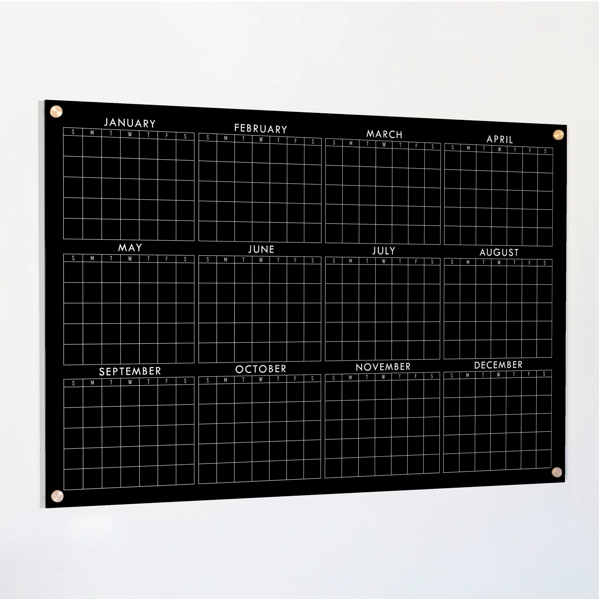 Black Acrylic Yearly Calendar | Horizontal Multi-Style