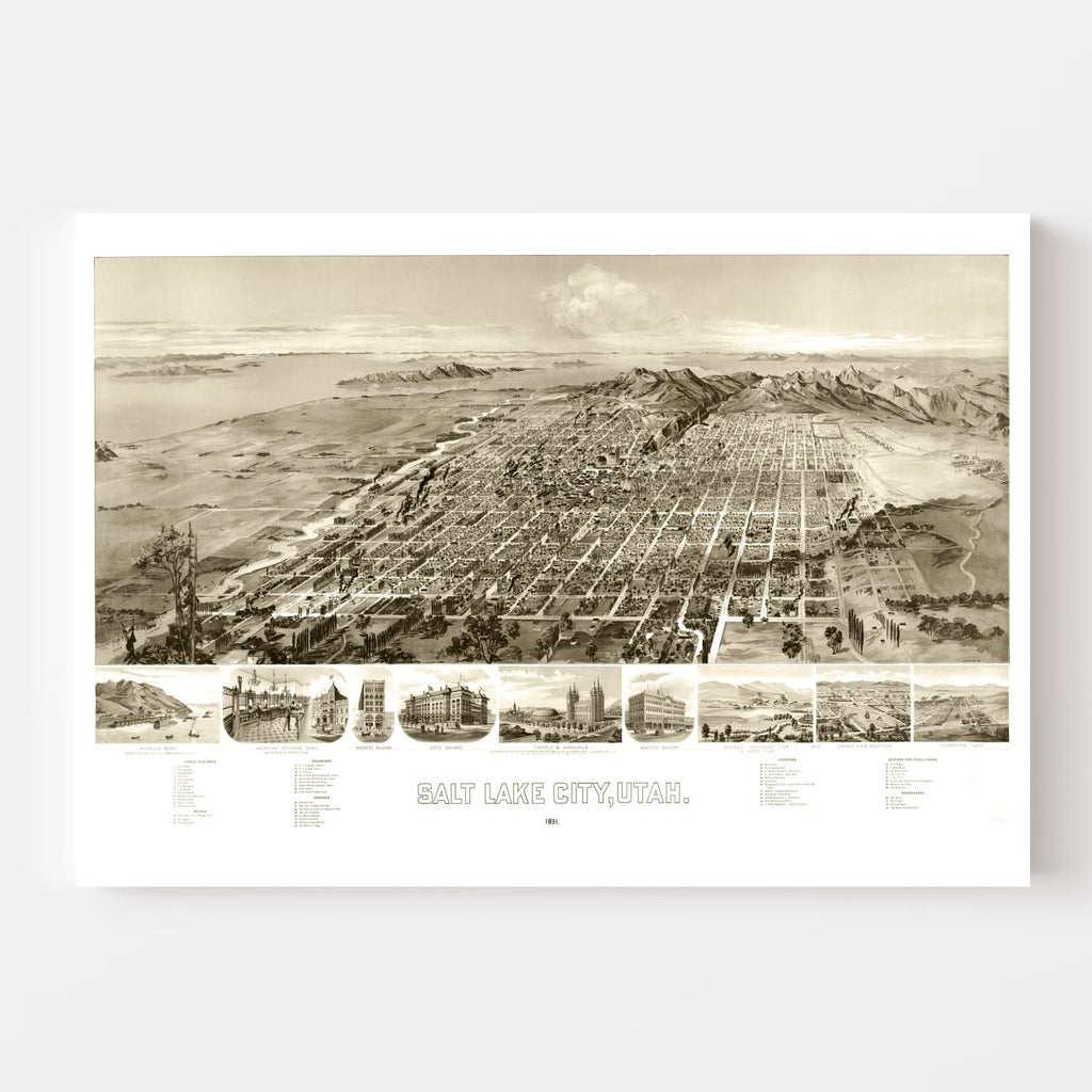 Vintage Map of Salt Lake City, Utah 1891