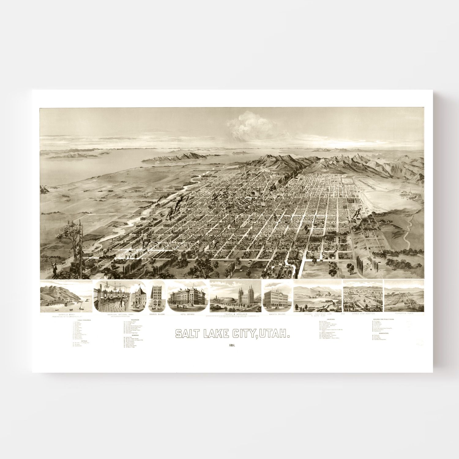 Vintage Map of Salt Lake City, Utah 1891