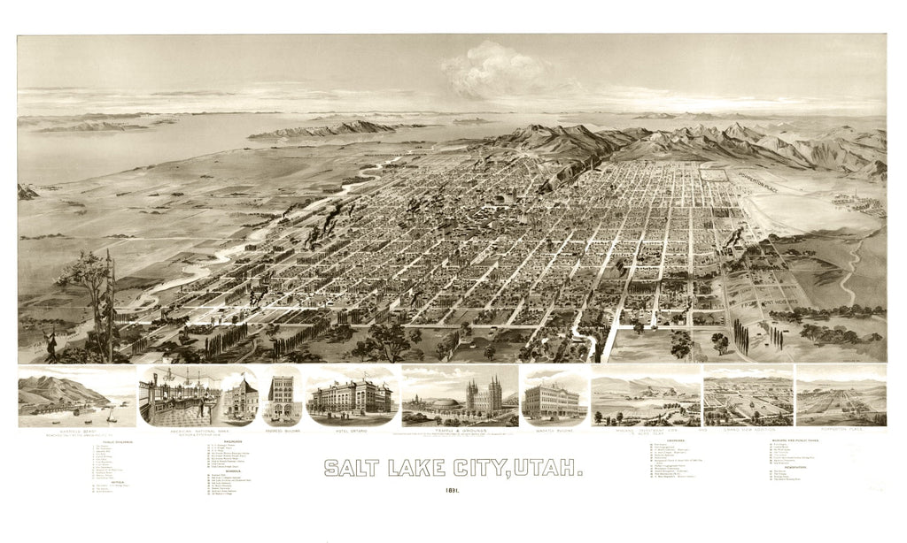 Vintage Map of Salt Lake City, Utah 1891