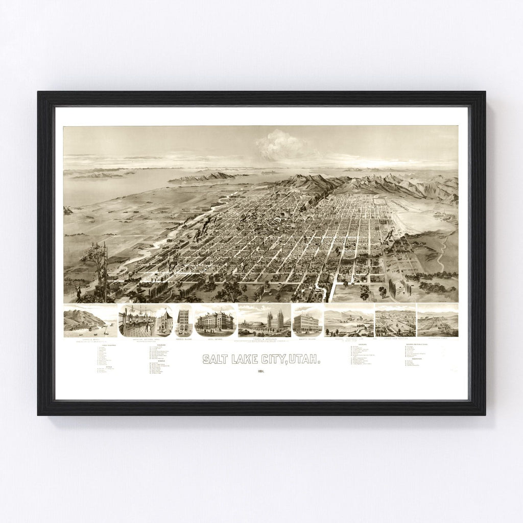 Vintage Map of Salt Lake City, Utah 1891