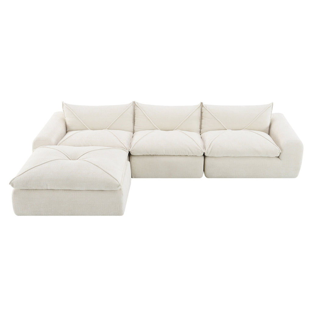 [VIDEO Provided] 116'' Fully Compressed Sofa with High Density Foam, No Assembly Required, Legless Design without Frame, Integrated Backrest and Seat Cushion, Free Combination, Particle Chenille