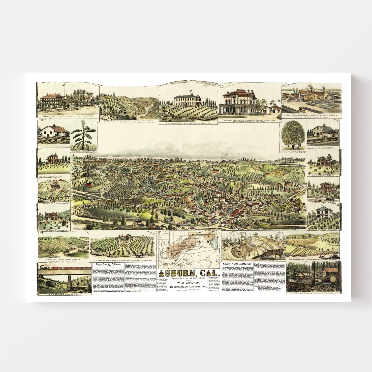 Vintage Map of Auburn, California 1887