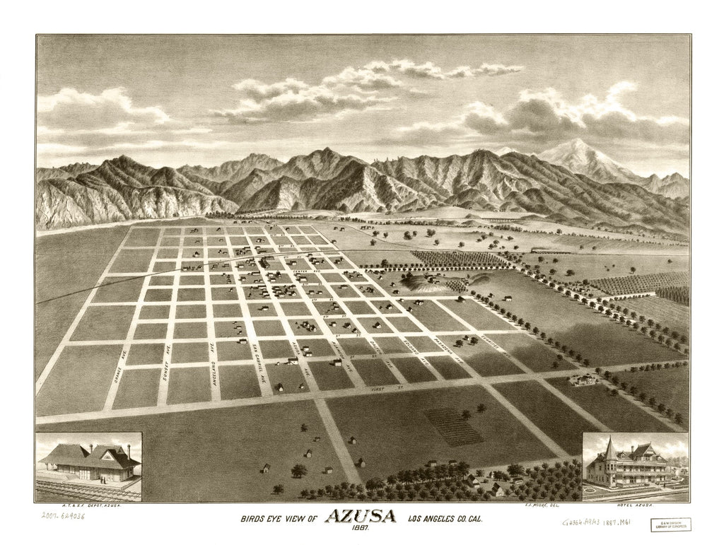 Vintage Map of Azusa, California 1887