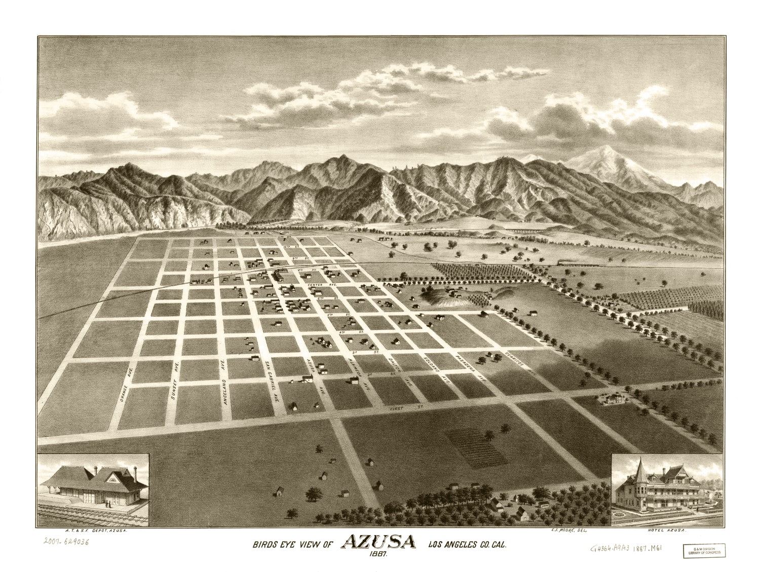 Vintage Map of Azusa, California 1887