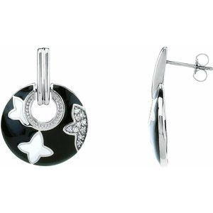 Sterling Silver .05 CTW Natural Diamond Black Enamel Left Earring