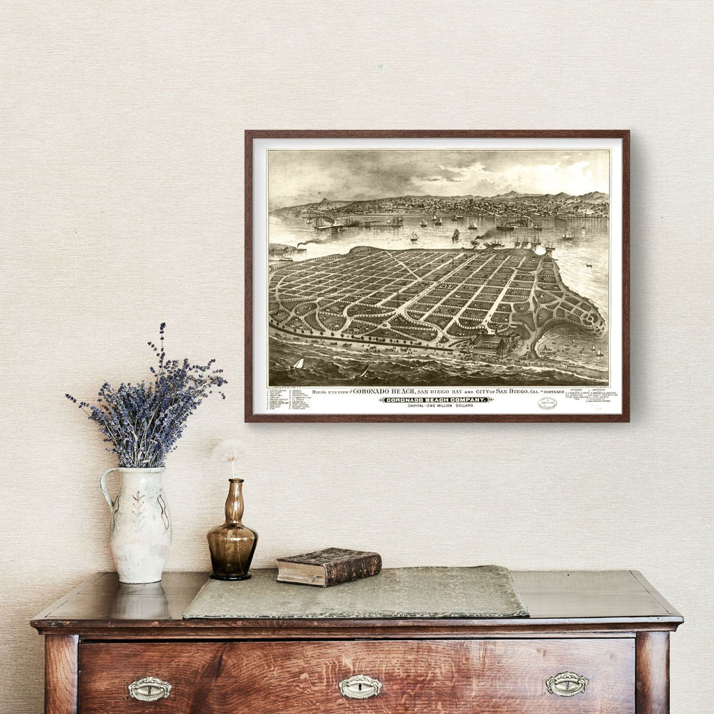 Vintage Map of San Diego, California 1880