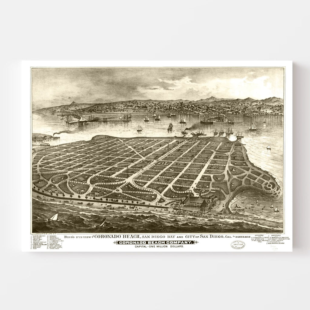 Vintage Map of San Diego, California 1880
