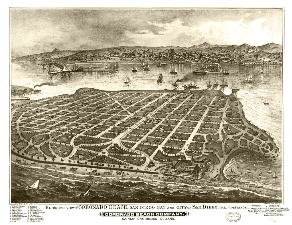 Vintage Map of San Diego, California 1880