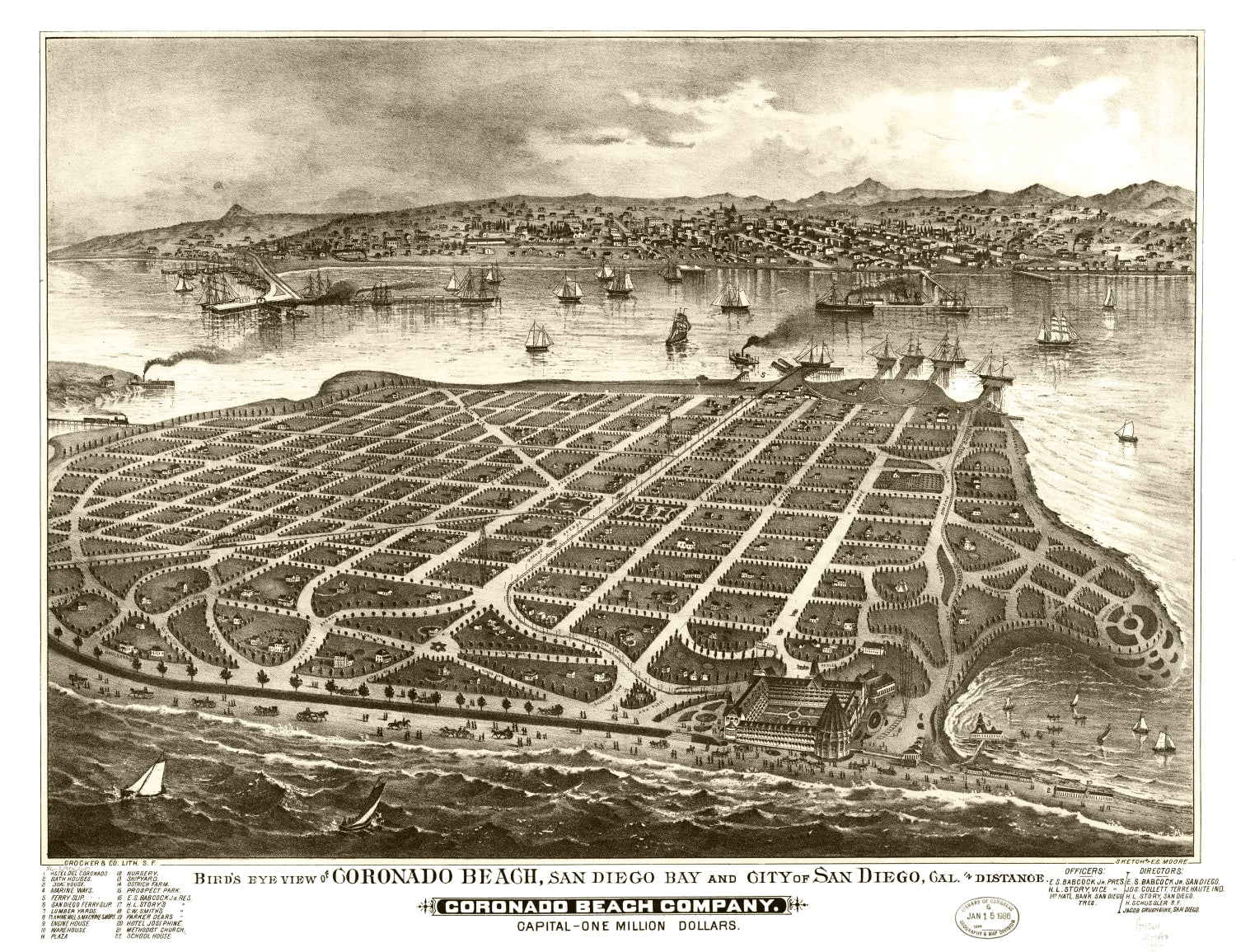 Vintage Map of San Diego, California 1880
