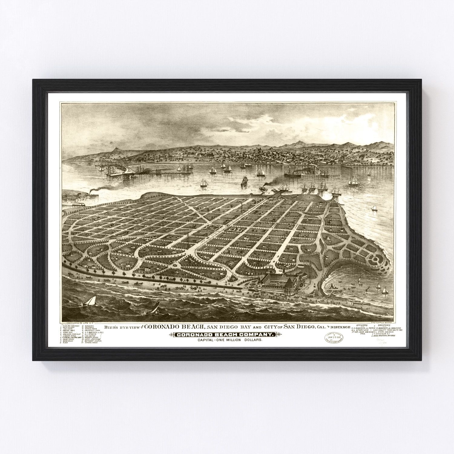 Vintage Map of San Diego, California 1880