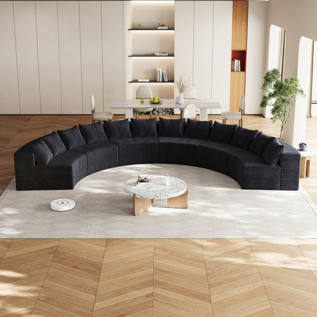 Corduroy curved sectional Foam sofa with 12 pillows,Curved Symmetrical Modular Semi Circular Sofa Sectional for bedroom, living room, office for leisure or nap, reading room, and lobby(six modules)
