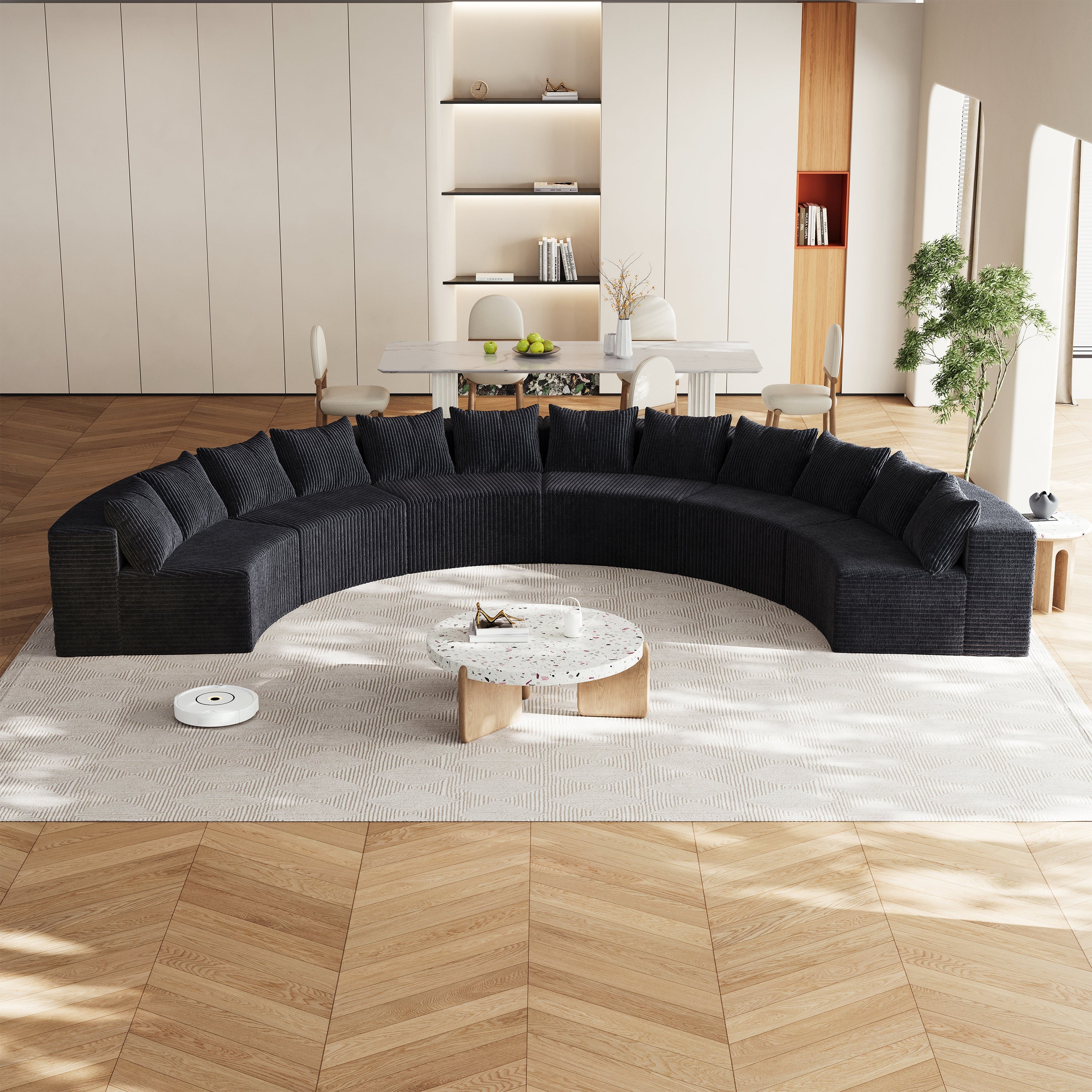 Corduroy curved sectional Foam sofa with 12 pillows,Curved Symmetrical Modular Semi Circular Sofa Sectional for bedroom, living room, office for leisure or nap, reading room, and lobby(six modules)