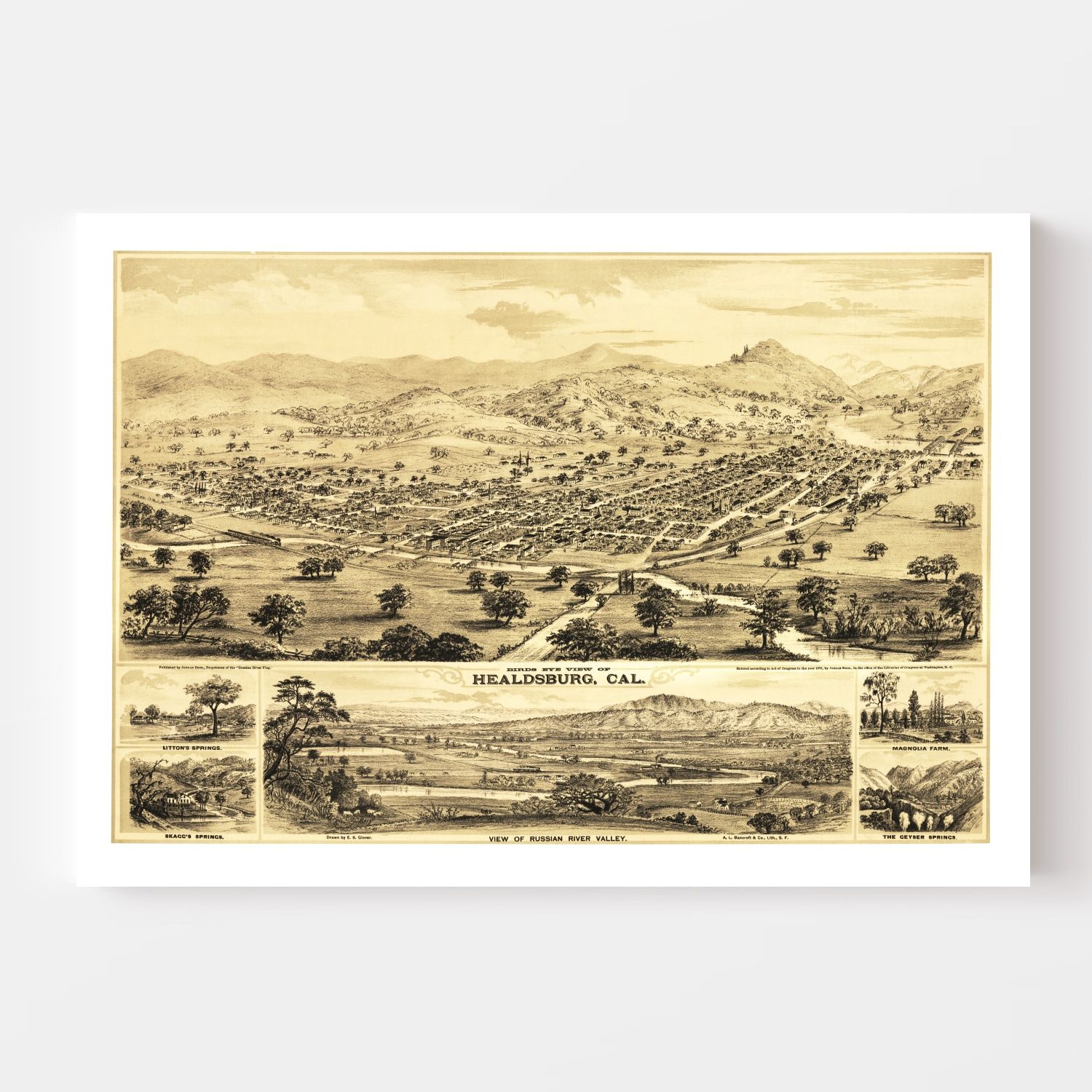Vintage Map of Healdsburg, California 1876