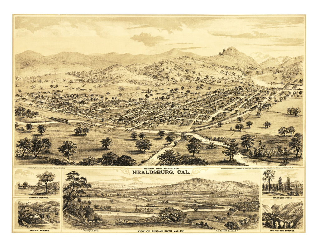 Vintage Map of Healdsburg, California 1876