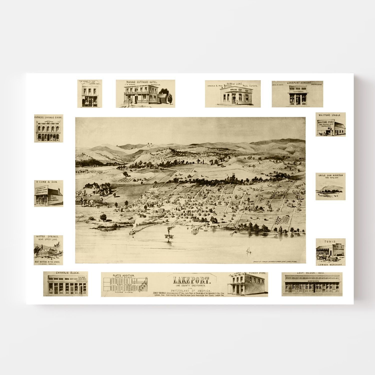 Vintage Map of Lakeport, California 1888
