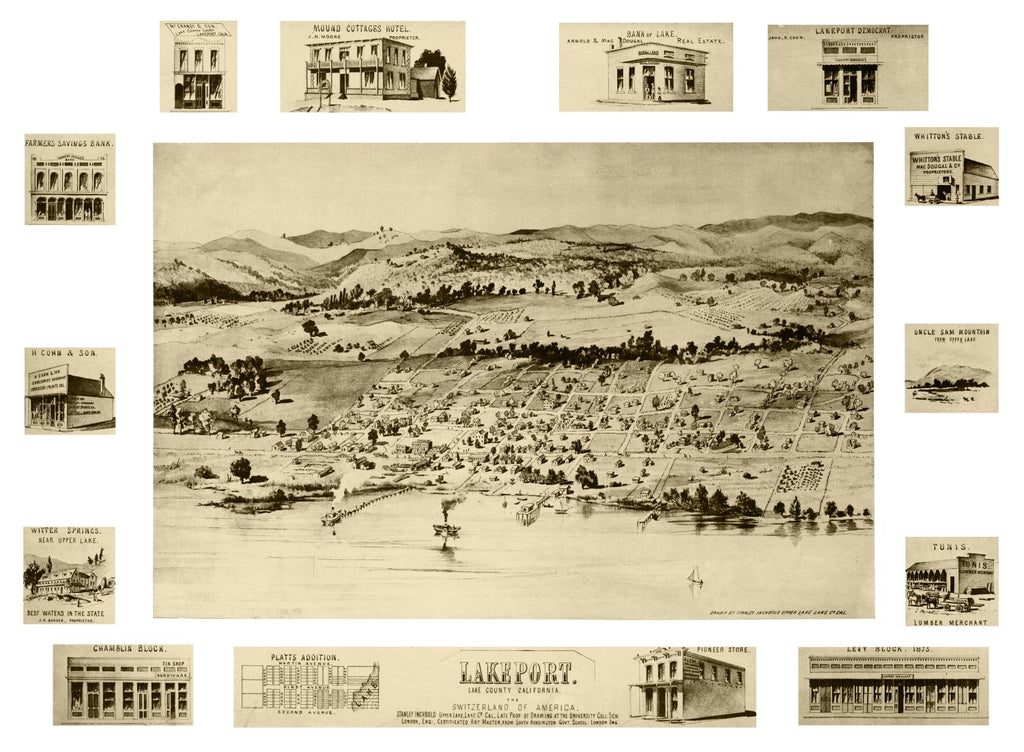 Vintage Map of Lakeport, California 1888
