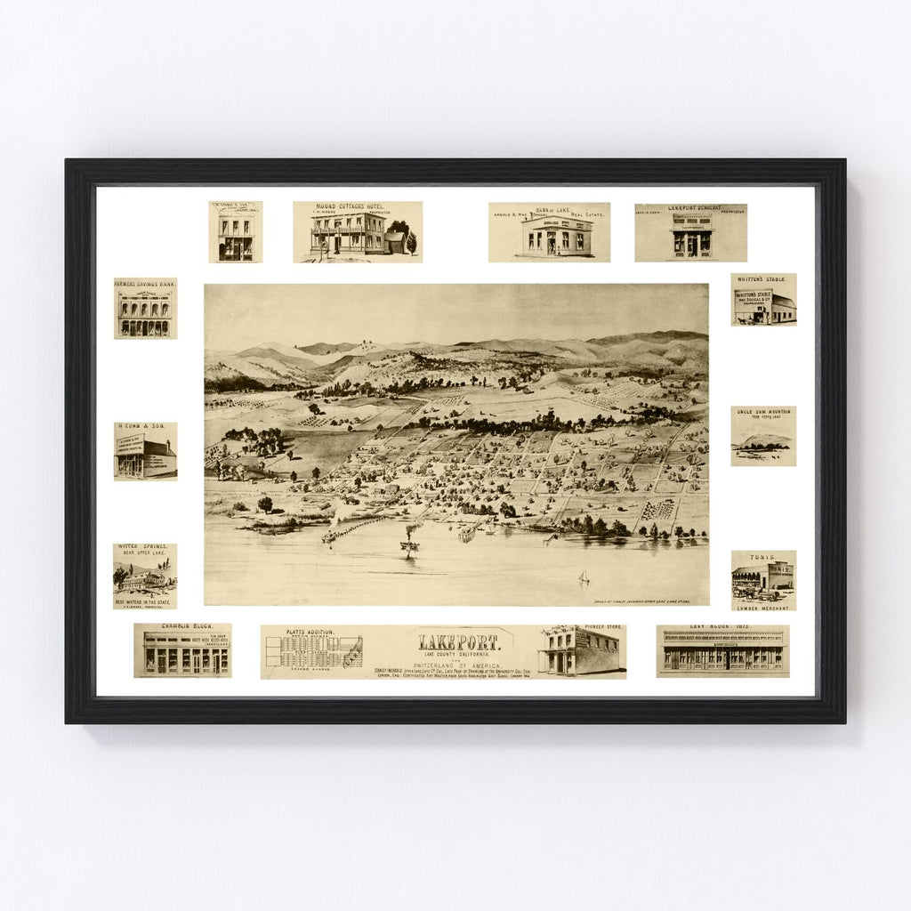 Vintage Map of Lakeport, California 1888