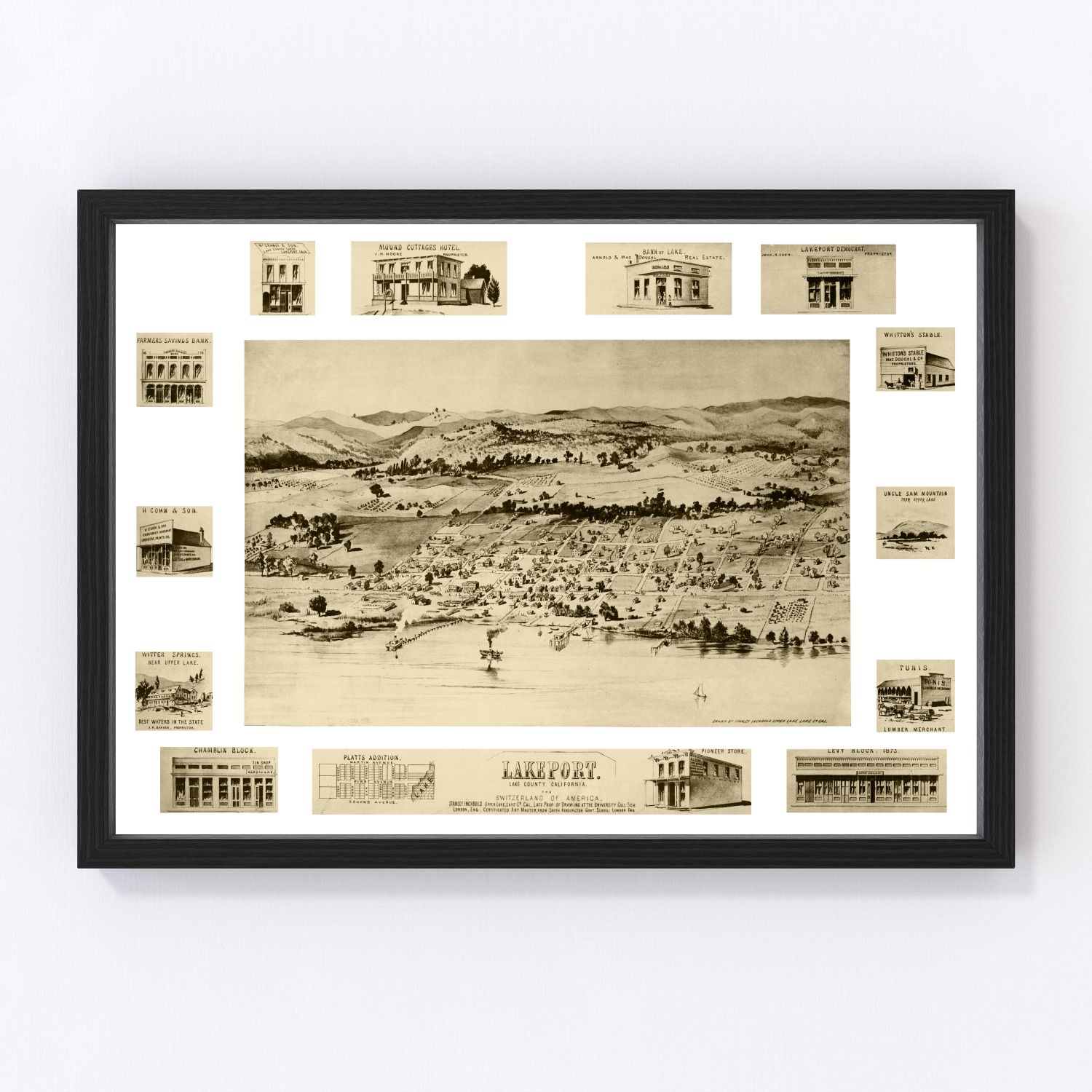 Vintage Map of Lakeport, California 1888