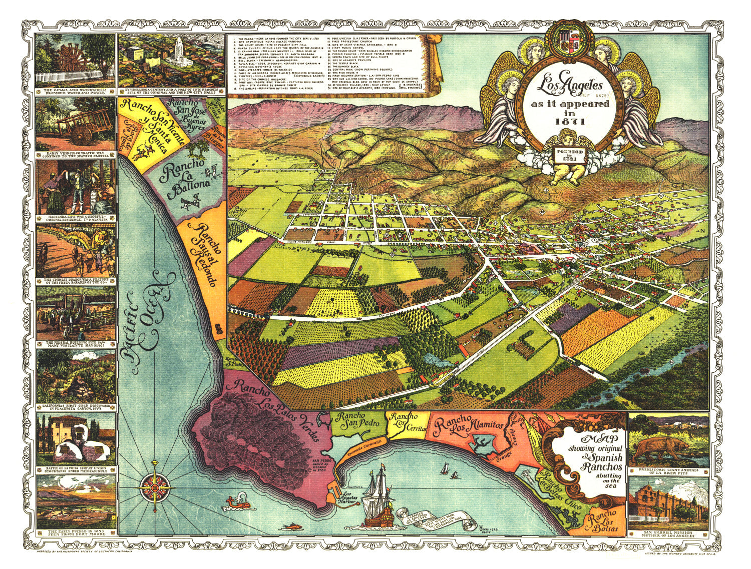 Vintage Map of Los Angeles, California 1871