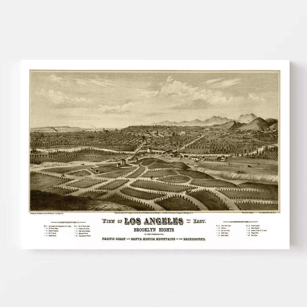 Vintage Map of Los Angeles, California 1877