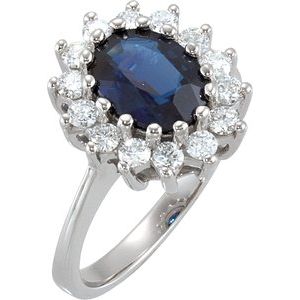 14K White Gold Natural Blue Sapphire & 1/2 CTW Natural Diamond Halo-Style Ring