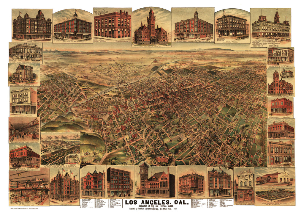 Vintage Map of Los Angeles, California 1891