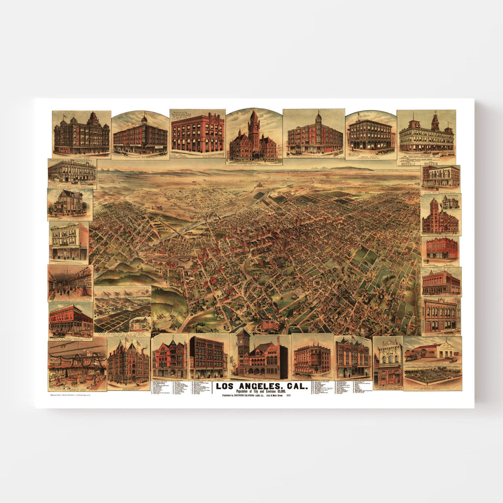 Vintage Map of Los Angeles, California 1891