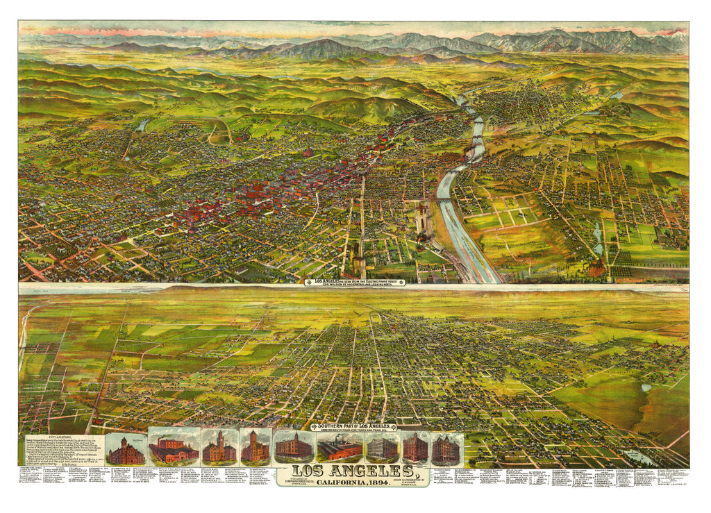 Vintage Map of Los Angeles, California 1894
