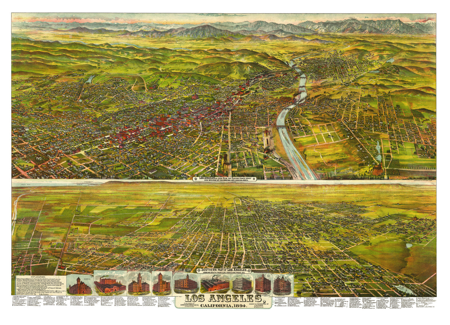 Vintage Map of Los Angeles, California 1894