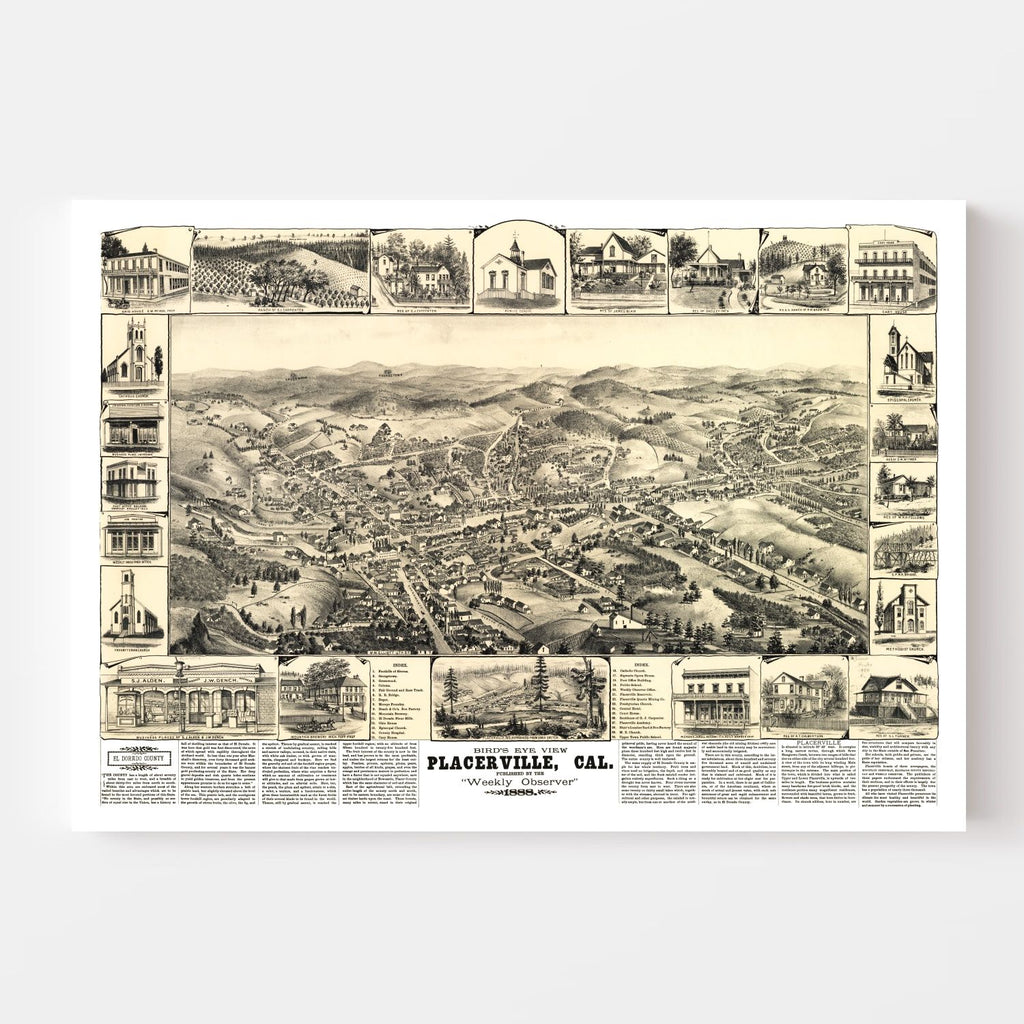 Vintage Map of Placerville, California 1888
