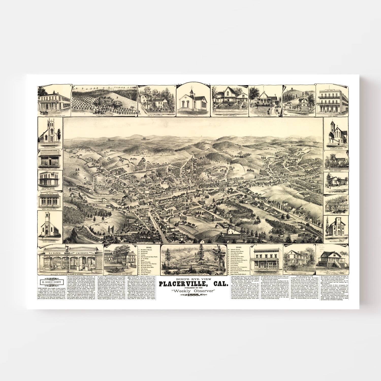 Vintage Map of Placerville, California 1888