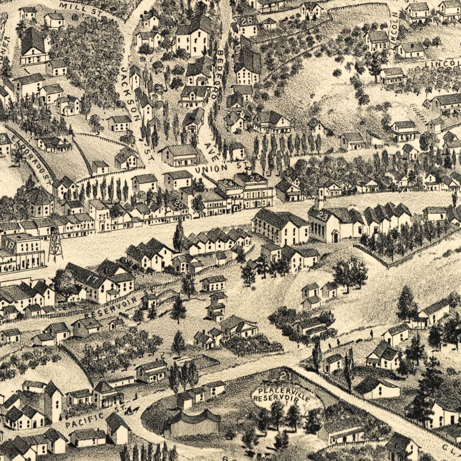 Vintage Map of Placerville, California 1888