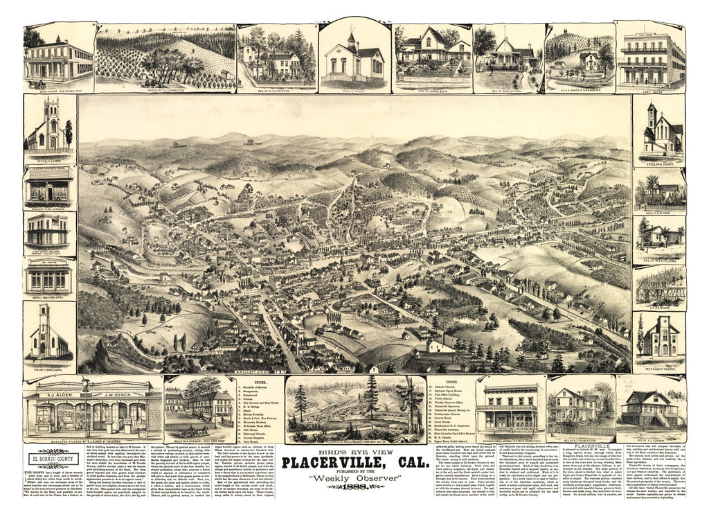 Vintage Map of Placerville, California 1888