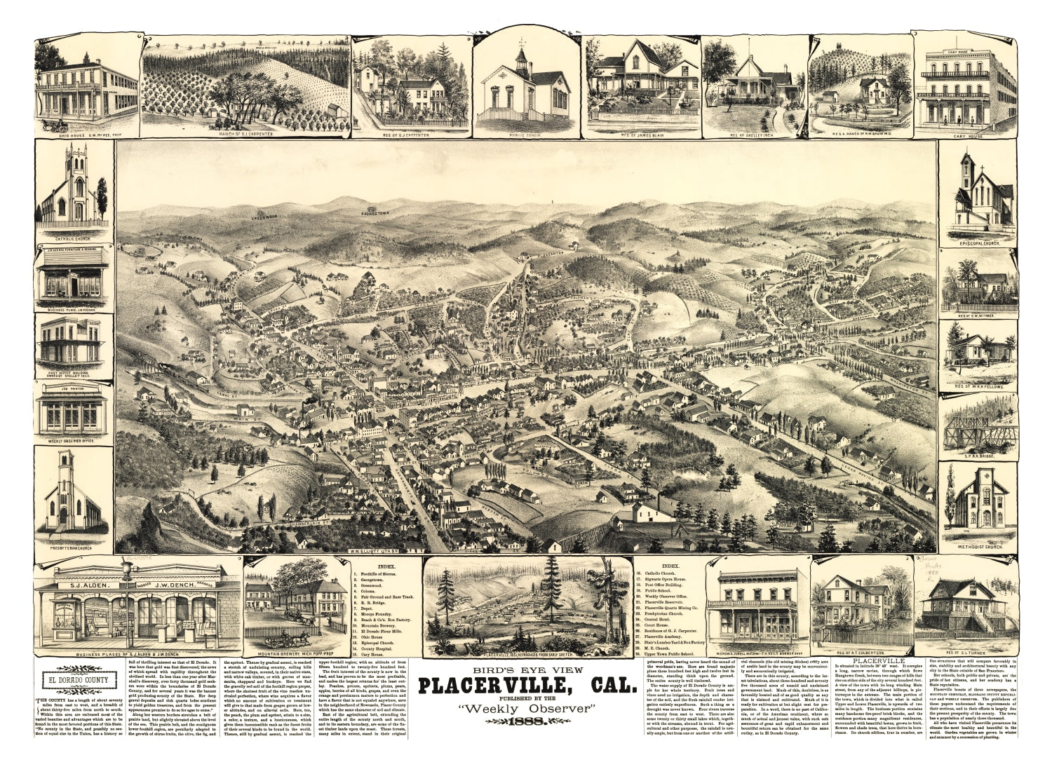 Vintage Map of Placerville, California 1888